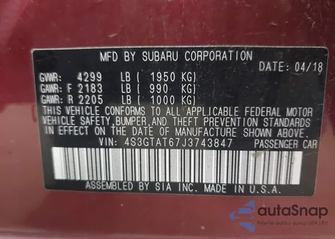 2018 Subaru Impreza 2.0I Limited из США, поврежденный, VIN 4S3GTAT67J3743847